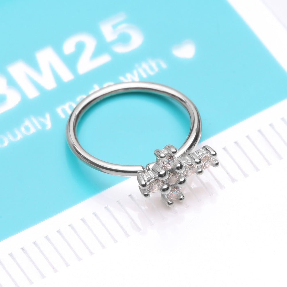 Detail View 4 of 14 Karat White Gold Brilliant Sparkle Cross Bendable Hoop Ring-Clear Gem