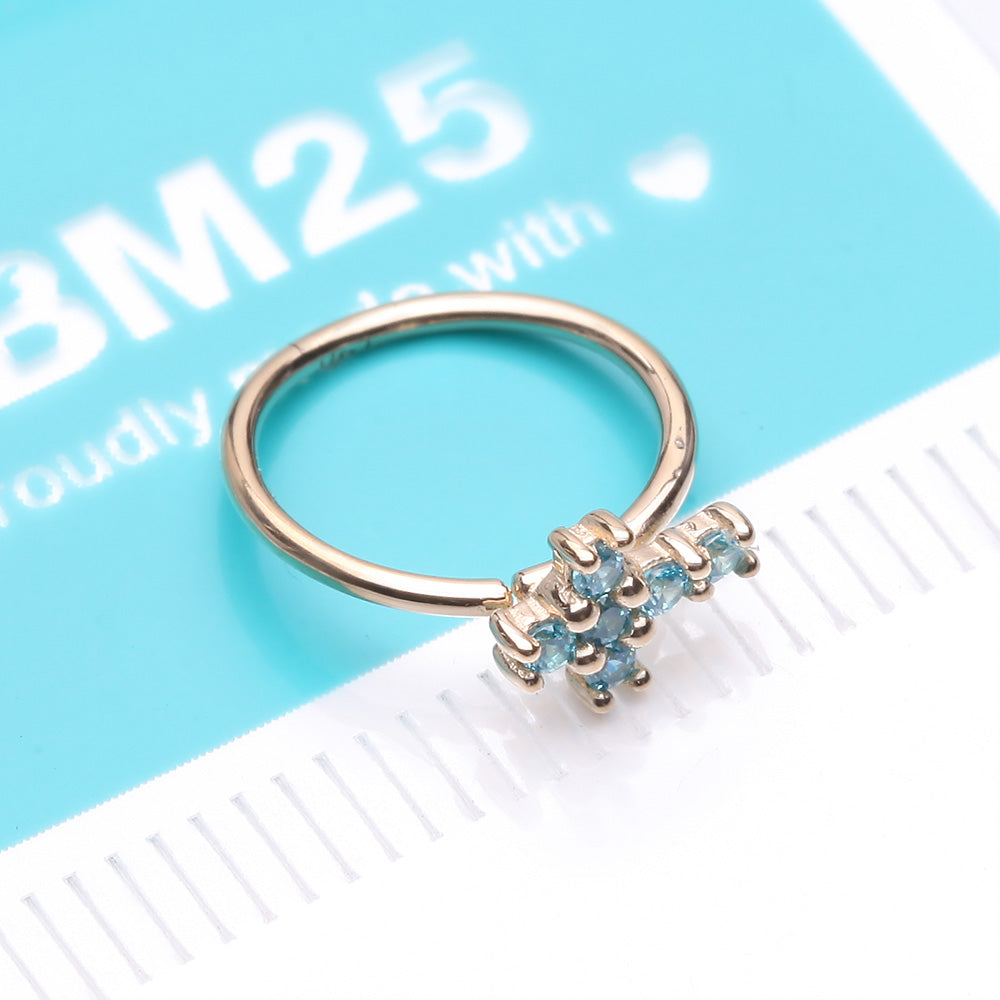 Detail View 4 of 14 Karat Gold Brilliant Sparkle Cross Bendable Hoop Ring-Aqua
