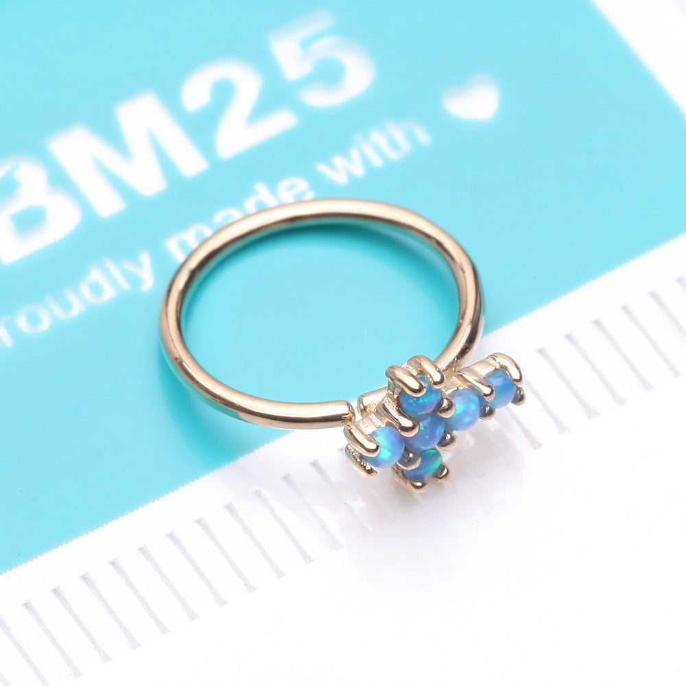 Detail View 4 of 14 Karat Gold Brilliant Fire Opal Cross Bendable Hoop Ring-Blue Opal