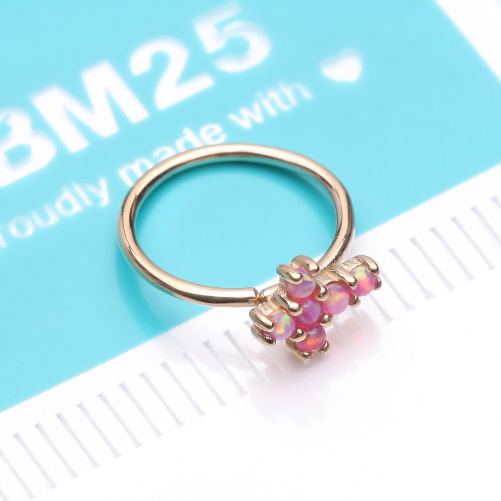 Detail View 4 of 14 Karat Gold Brilliant Fire Opal Cross Bendable Hoop Ring-Pink Opal