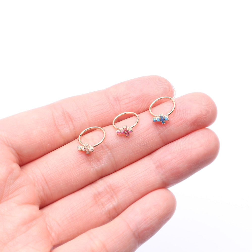 Detail View 3 of 14 Karat Gold Brilliant Fire Opal Cross Bendable Hoop Ring-White Opal