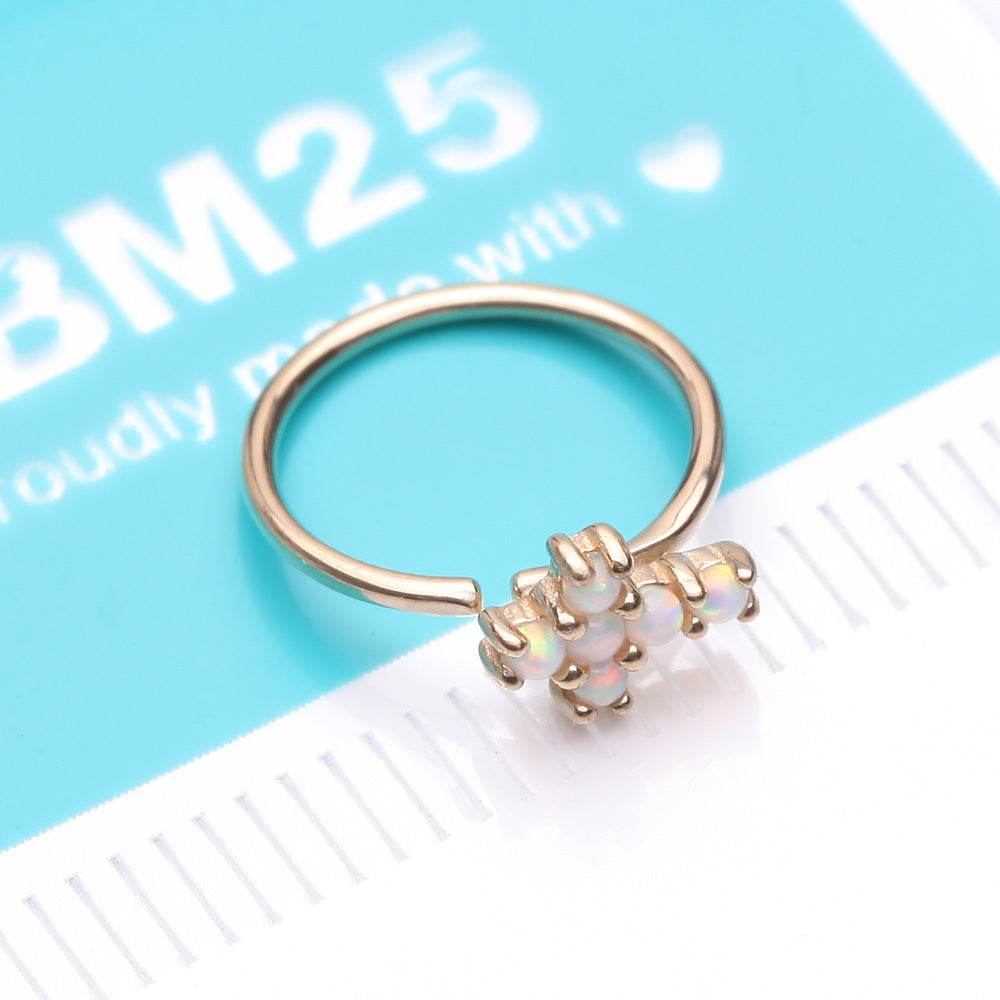 Detail View 4 of 14 Karat Gold Brilliant Fire Opal Cross Bendable Hoop Ring-White Opal