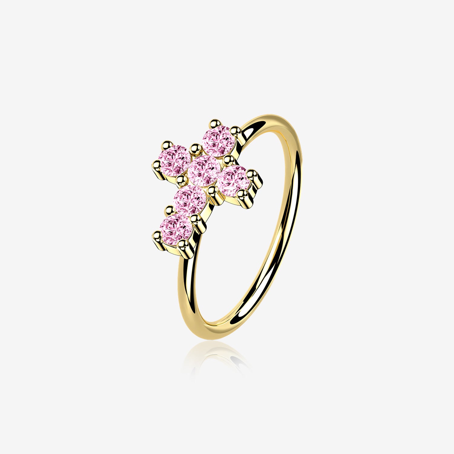 14 Karat Gold Brilliant Sparkle Cross Bendable Hoop Ring-Pink