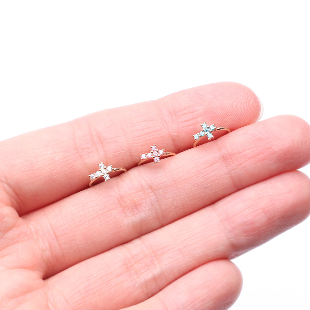 Detail View 3 of 14 Karat Gold Brilliant Sparkle Cross Bendable Hoop Ring-Pink