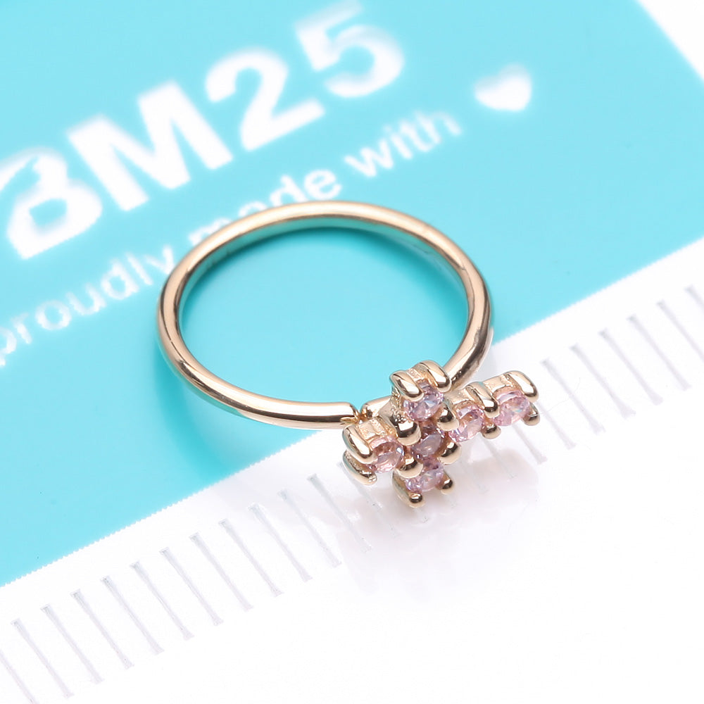 Detail View 4 of 14 Karat Gold Brilliant Sparkle Cross Bendable Hoop Ring-Pink