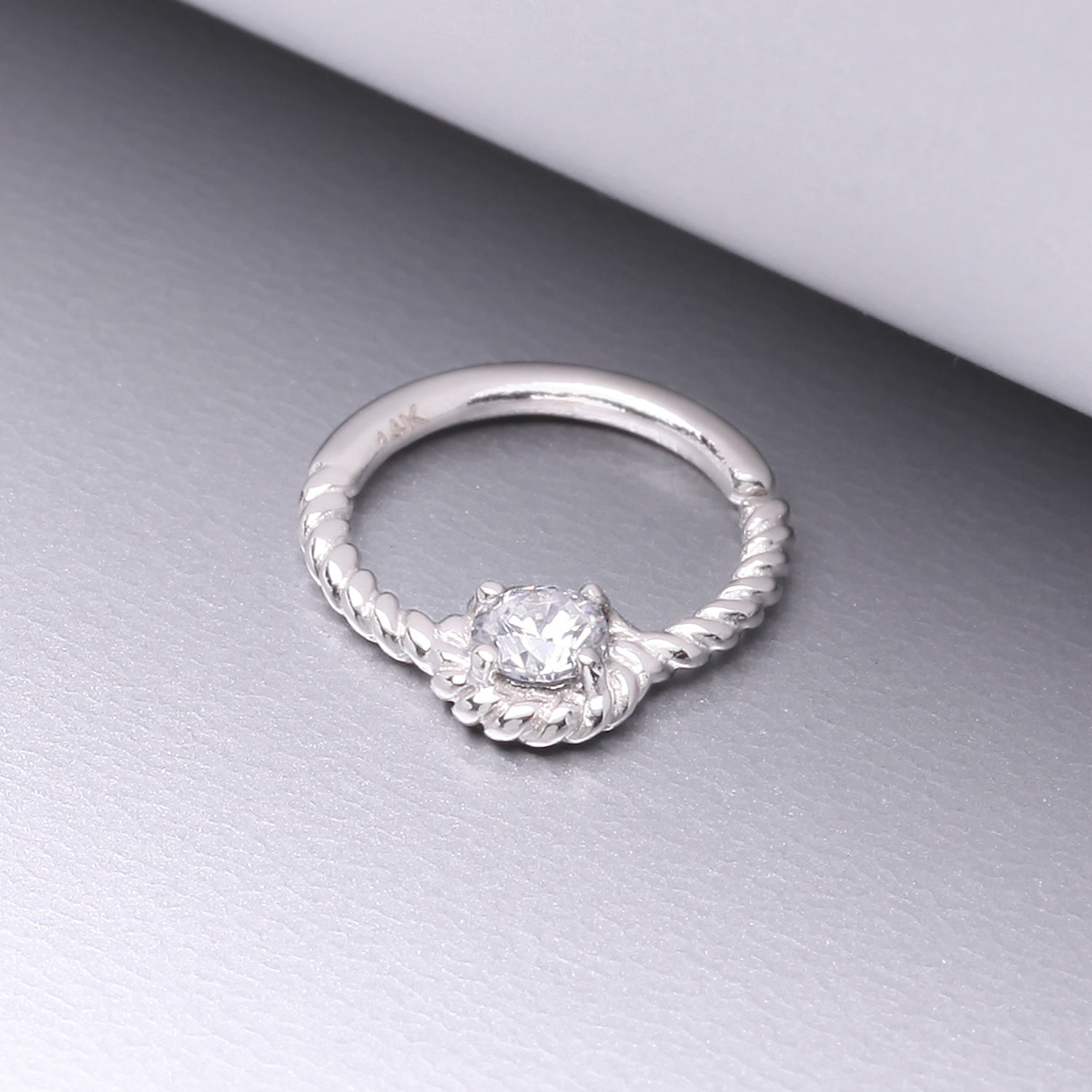 Detail View 1 of 14 Karat White Gold Twisted Rope Sparkle Bendable Hoop Ring