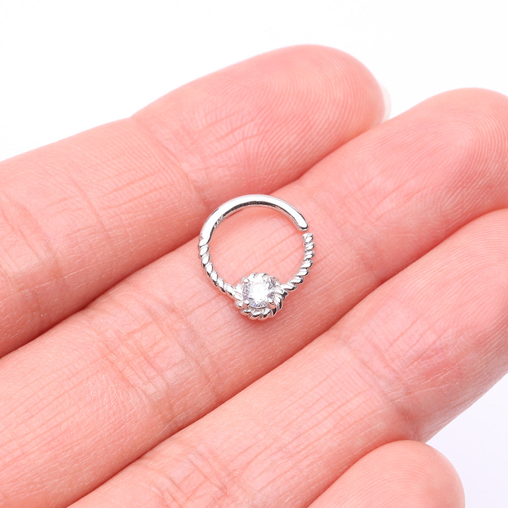 Detail View 2 of 14 Karat White Gold Twisted Rope Sparkle Bendable Hoop Ring