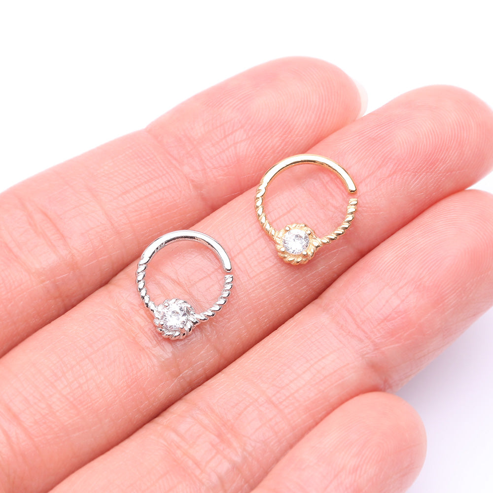 Detail View 3 of 14 Karat White Gold Twisted Rope Sparkle Bendable Hoop Ring