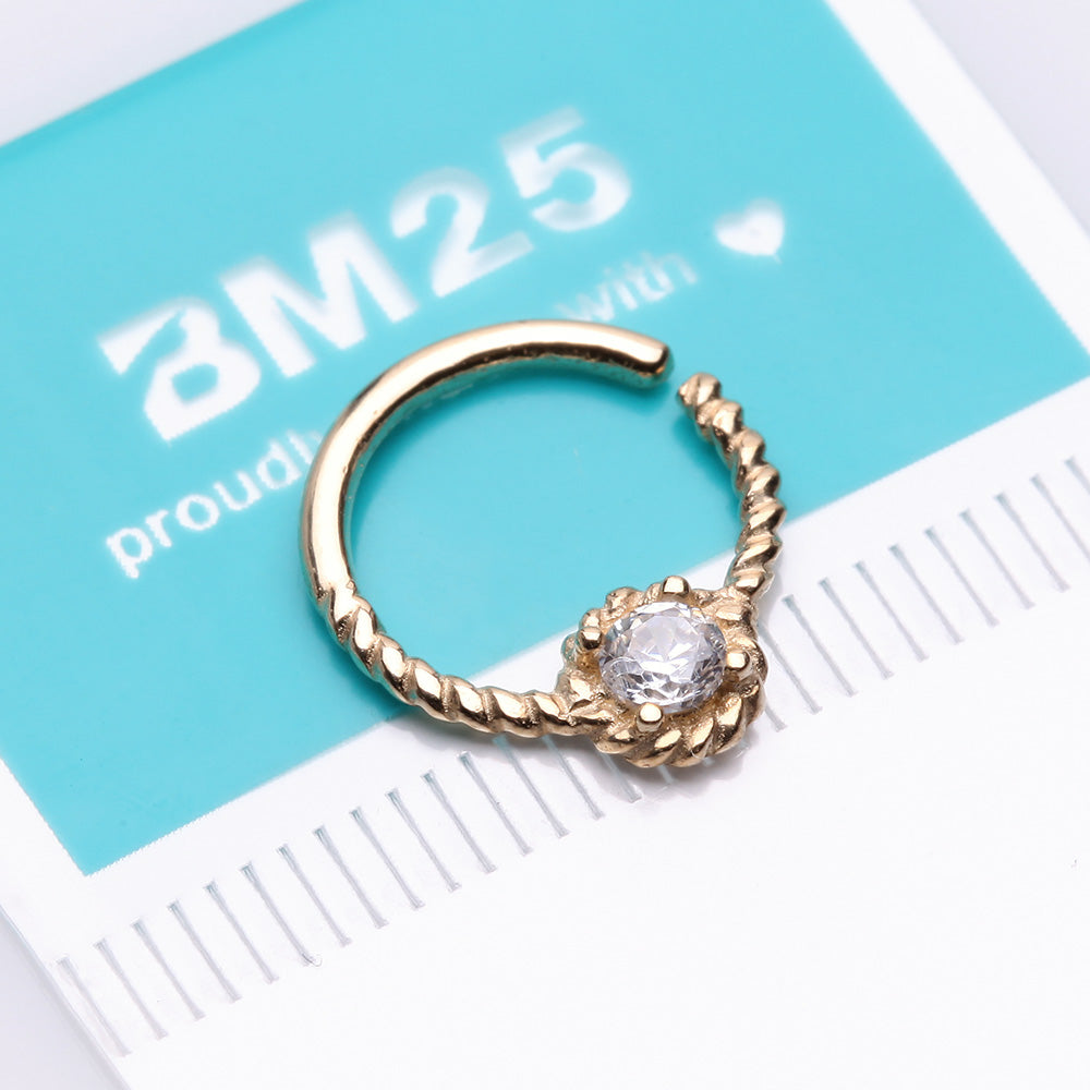 Detail View 4 of 14 Karat Gold Twisted Rope Sparkle Bendable Hoop Ring