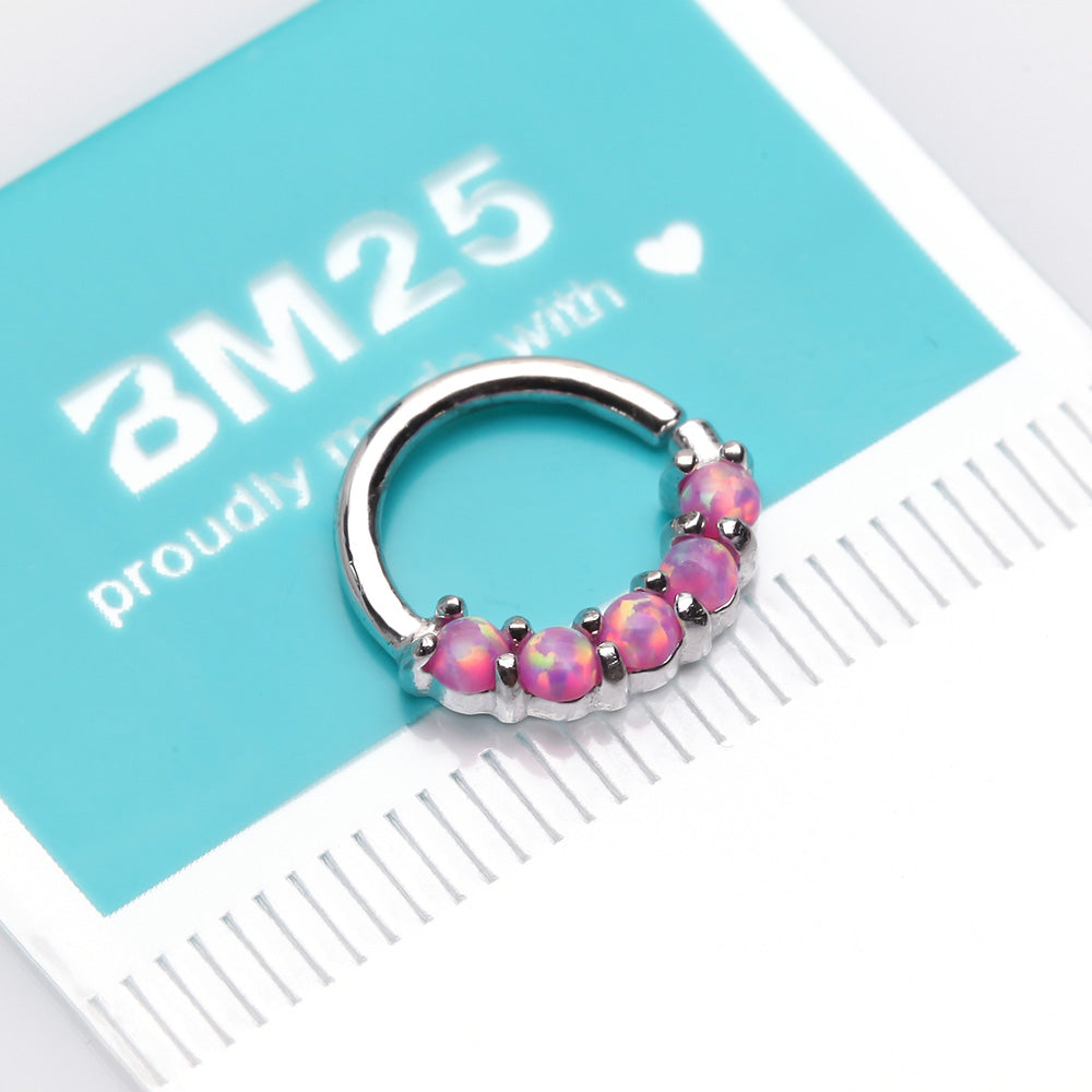 Detail View 4 of 14 Karat White Gold Fire Opal Prong Set Lined Bendable Hoop Ring-Pink
