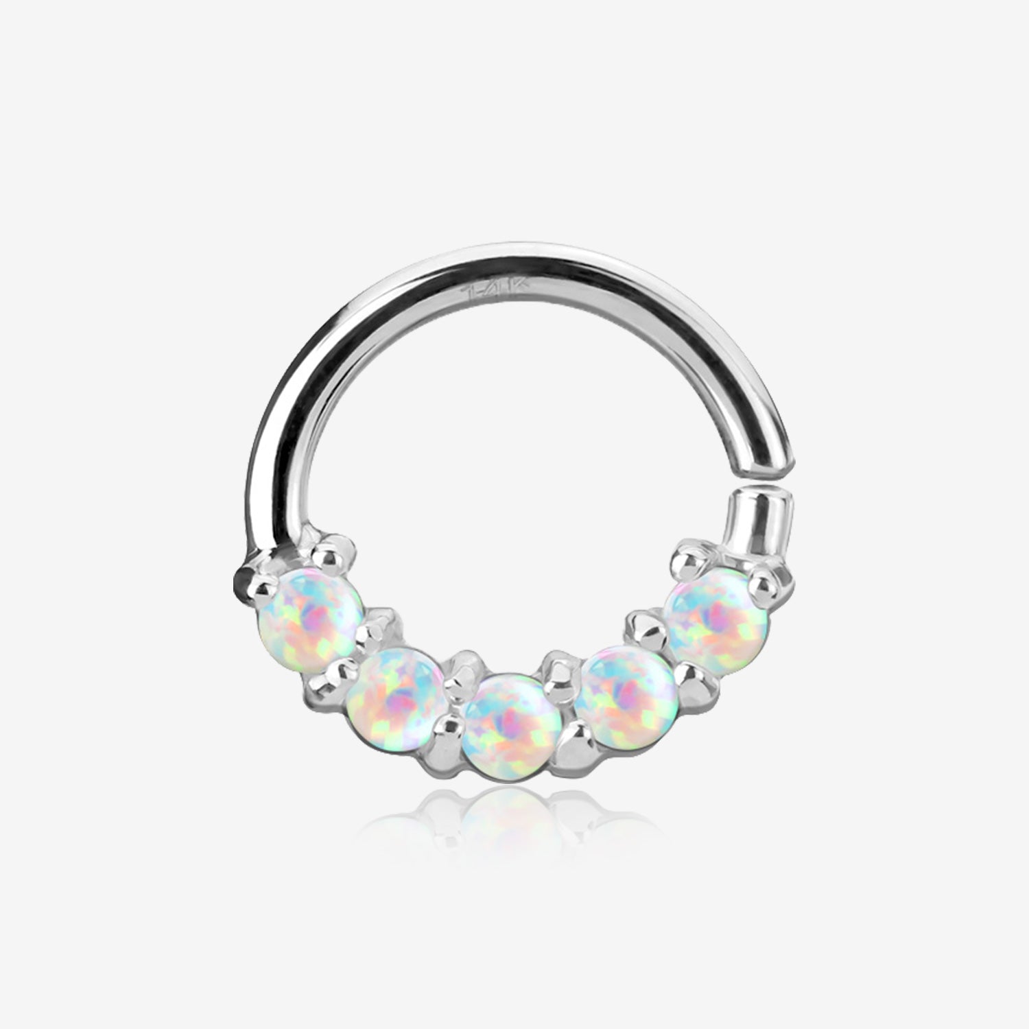 14 Karat White Gold Fire Opal Prong Set Lined Bendable Hoop Ring-White