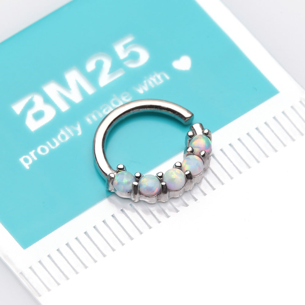 Detail View 4 of 14 Karat White Gold Fire Opal Prong Set Lined Bendable Hoop Ring-White