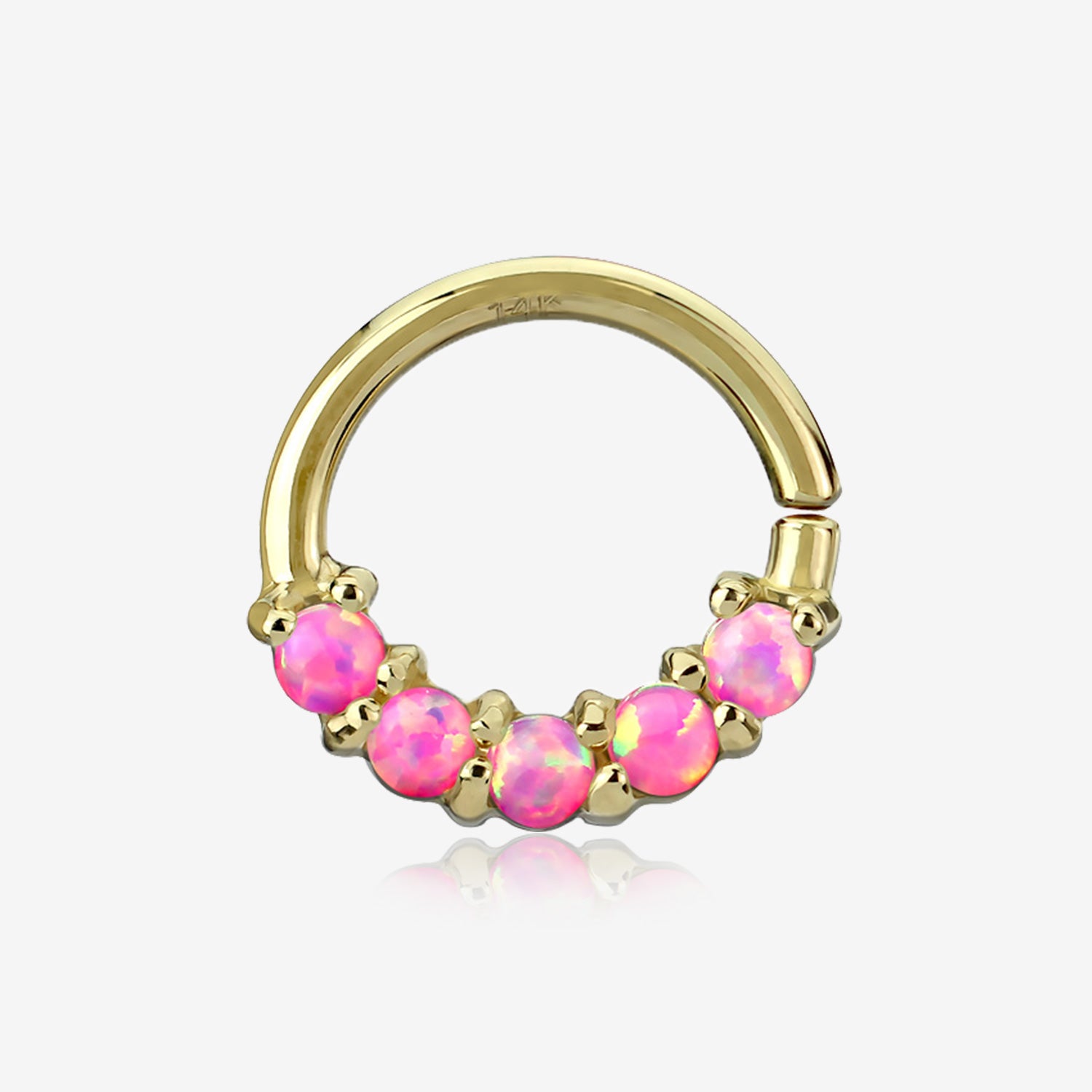 14 Karat Gold Fire Opal Prong Set Lined Bendable Hoop Ring-Pink