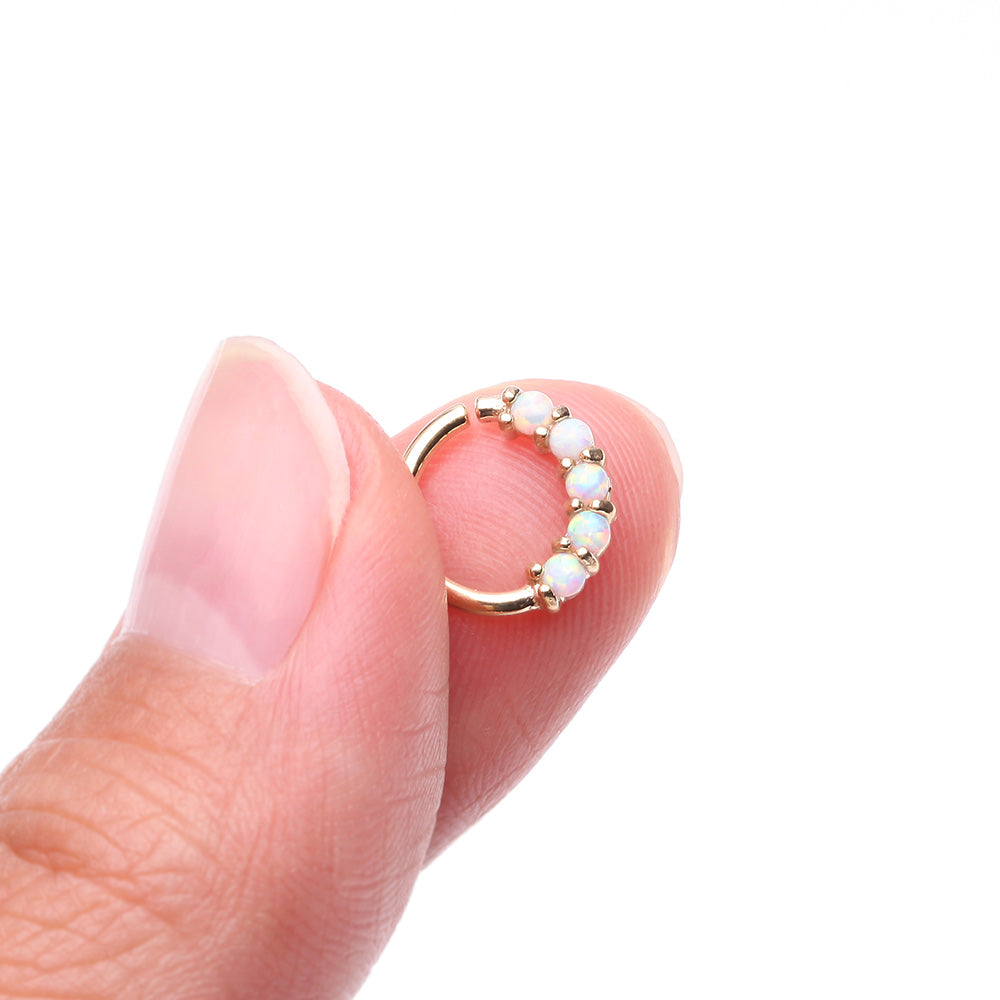 Detail View 2 of 14 Karat Gold Fire Opal Prong Set Lined Bendable Hoop Ring-White