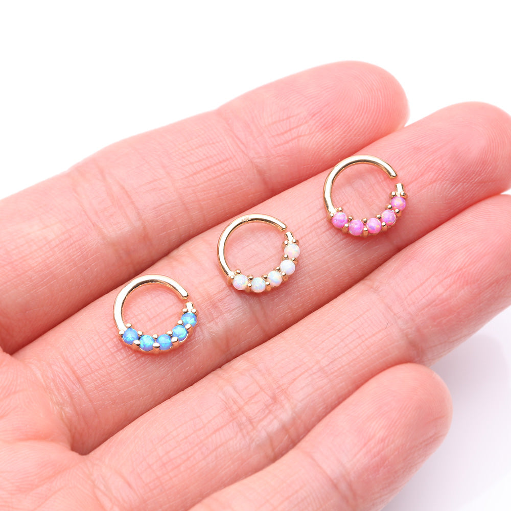 Detail View 3 of 14 Karat Gold Fire Opal Prong Set Lined Bendable Hoop Ring-White