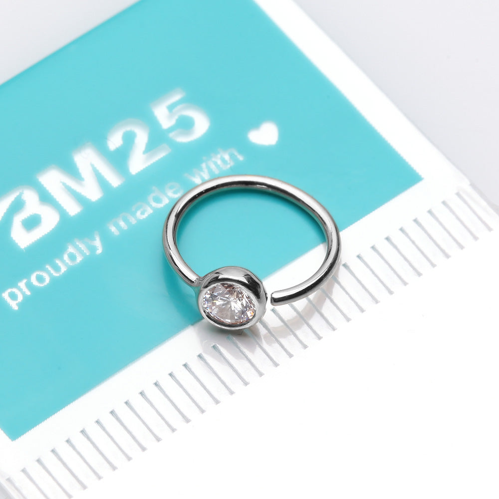 Detail View 2 of 14 Karat White Gold Bezel Set Sparkle Gem Bendable Hoop Ring