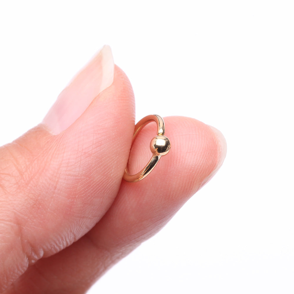 Detail View 2 of 14 Karat Gold Ball End CBR Style Bendable Hoop Ring