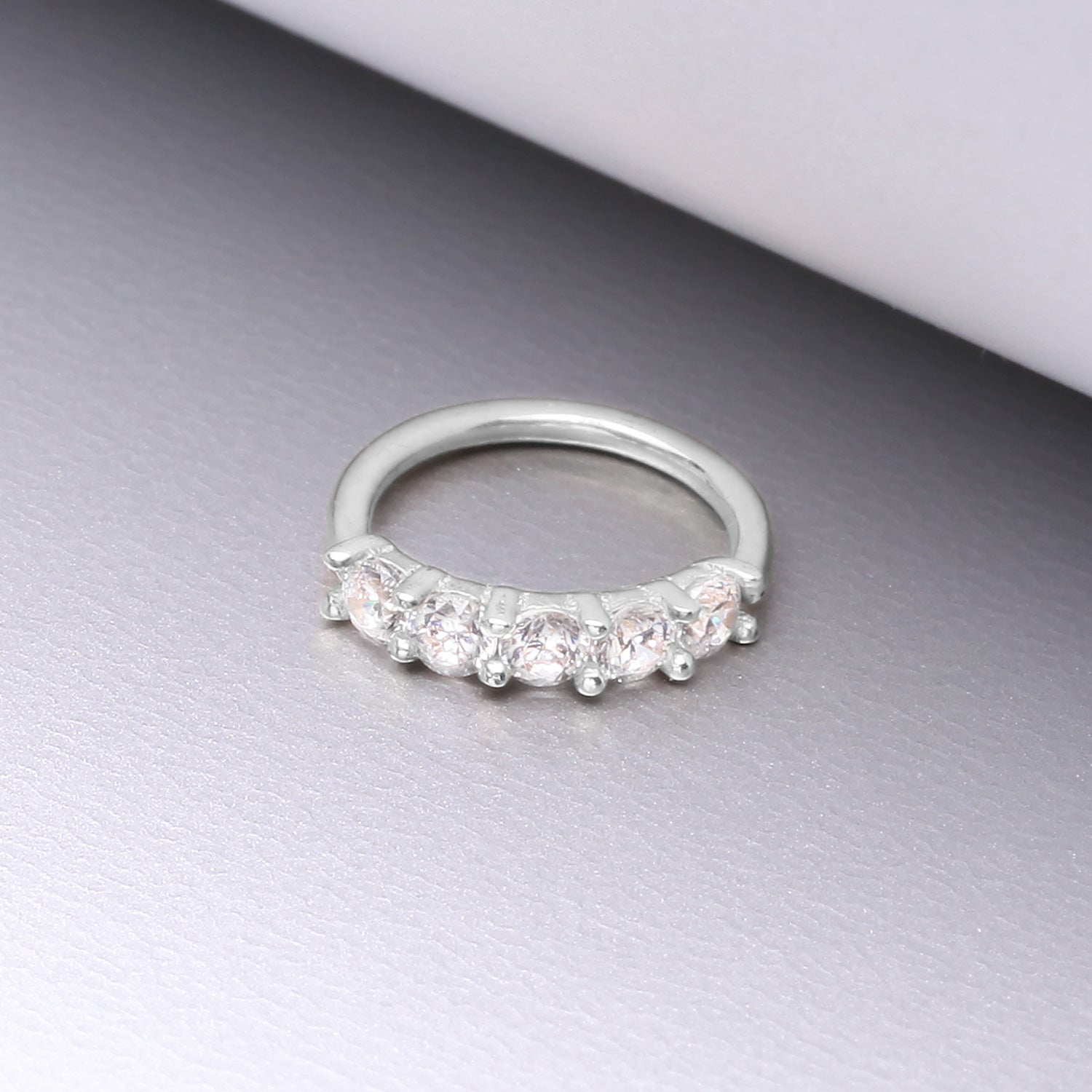 Detail View 1 of 14 Karat White Gold Multi-Gem Crown Prong Set Bendable Hoop Ring-Clear Gem