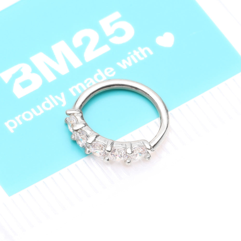 Detail View 4 of 14 Karat White Gold Multi-Gem Crown Prong Set Bendable Hoop Ring-Clear Gem