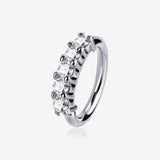 14 Karat White Gold Multi-Gem Crown Prong Set Bendable Hoop Ring