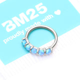 Detail View 4 of 14 Karat White Gold Multi Fire Opal Crown Prong Set Bendable Hoop Ring-Blue Opal