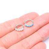 Detail View 3 of 14 Karat White Gold Multi Fire Opal Crown Prong Set Bendable Hoop Ring-Blue Opal