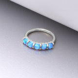 Detail View 1 of 14 Karat White Gold Multi Fire Opal Crown Prong Set Bendable Hoop Ring-Blue Opal