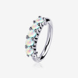 14 Karat White Gold Multi Fire Opal Crown Prong Set Bendable Hoop Ring