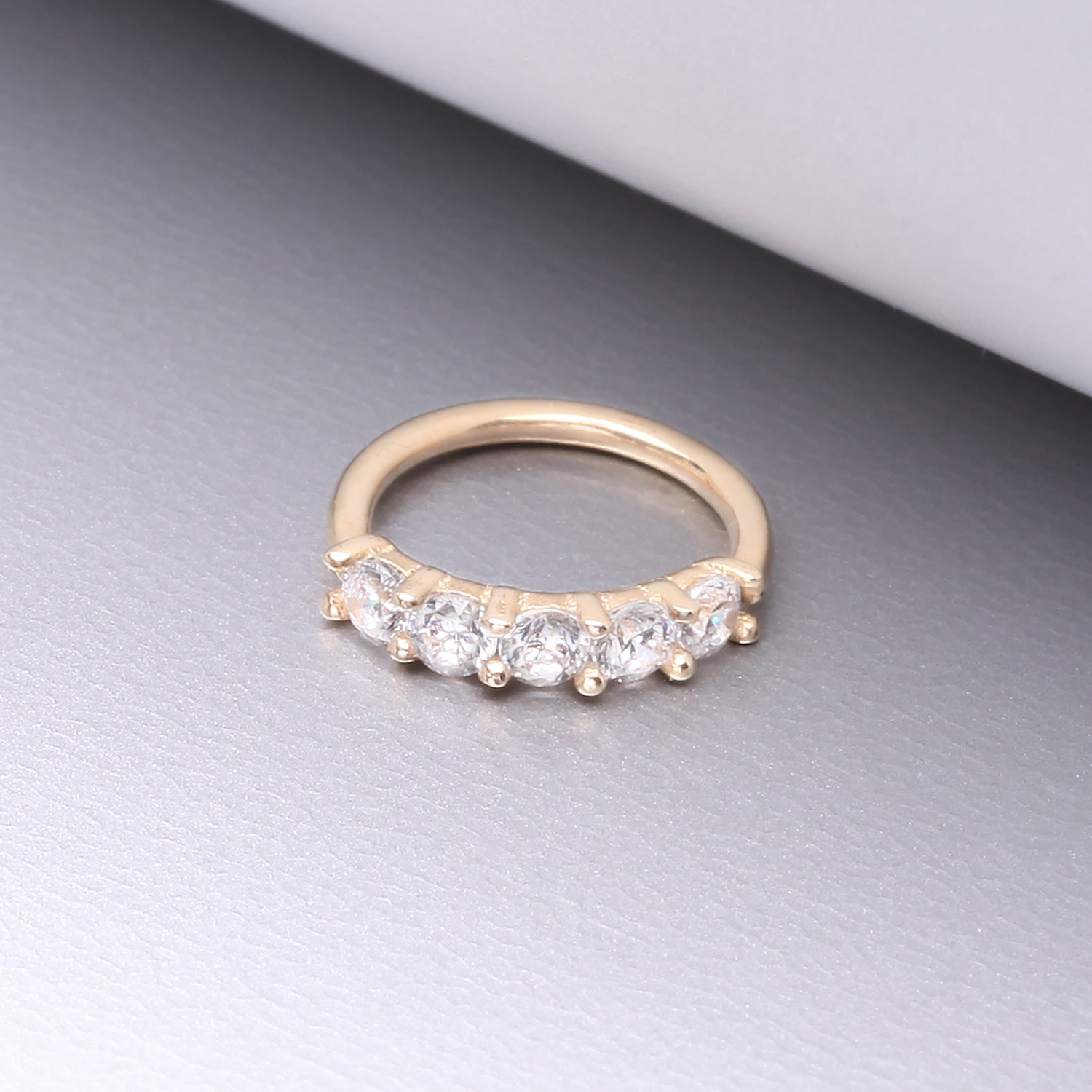 Detail View 1 of 14 Karat Gold Multi-Gem Crown Prong Set Bendable Hoop Ring-Clear Gem