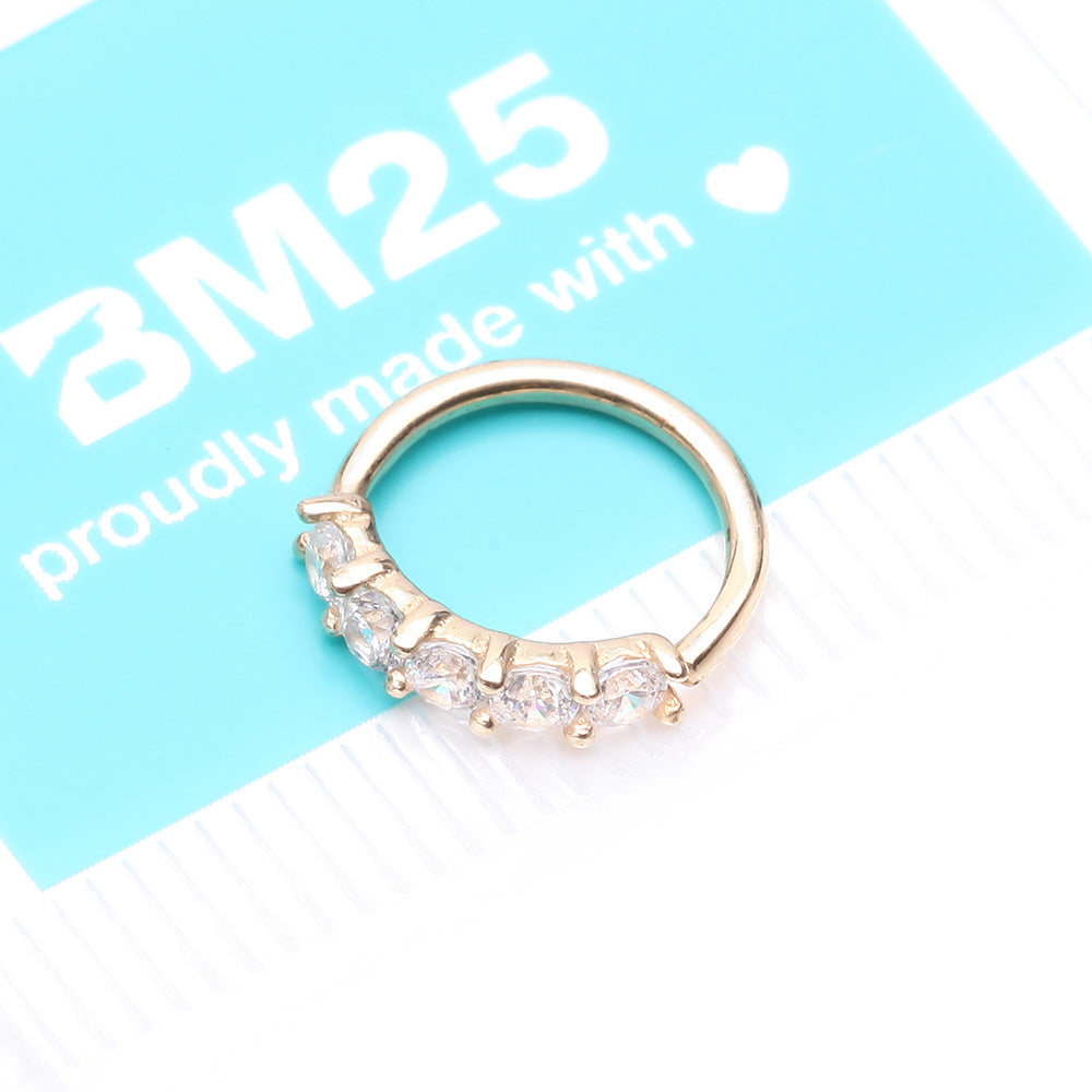 Detail View 4 of 14 Karat Gold Multi-Gem Crown Prong Set Bendable Hoop Ring-Clear Gem