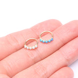 Detail View 3 of 14 Karat Gold Multi Fire Opal Crown Prong Set Bendable Hoop Ring-Blue Opal