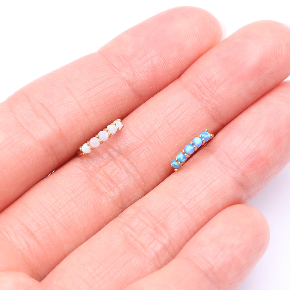 Detail View 3 of 14 Karat Gold Multi Fire Opal Crown Prong Set Bendable Hoop Ring-White Opal