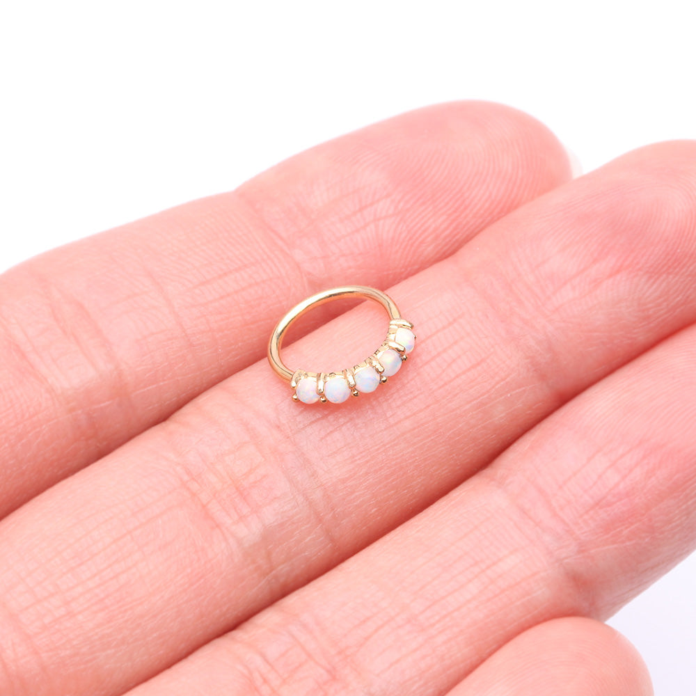 Detail View 2 of 14 Karat Gold Multi Fire Opal Crown Prong Set Bendable Hoop Ring-White Opal