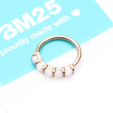 Detail View 4 of 14 Karat Gold Multi Fire Opal Crown Prong Set Bendable Hoop Ring-White Opal