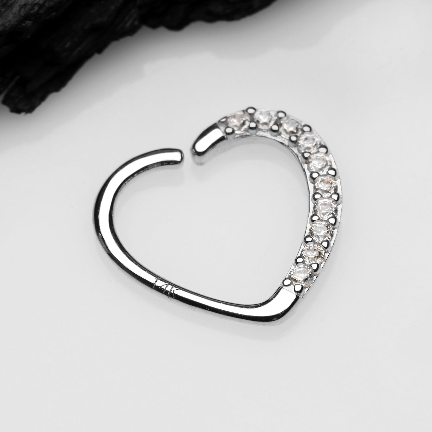 Detail View 1 of 14 Karat White Gold Journey Sparkles Heart Bendable Hoop Ring-Clear Gem