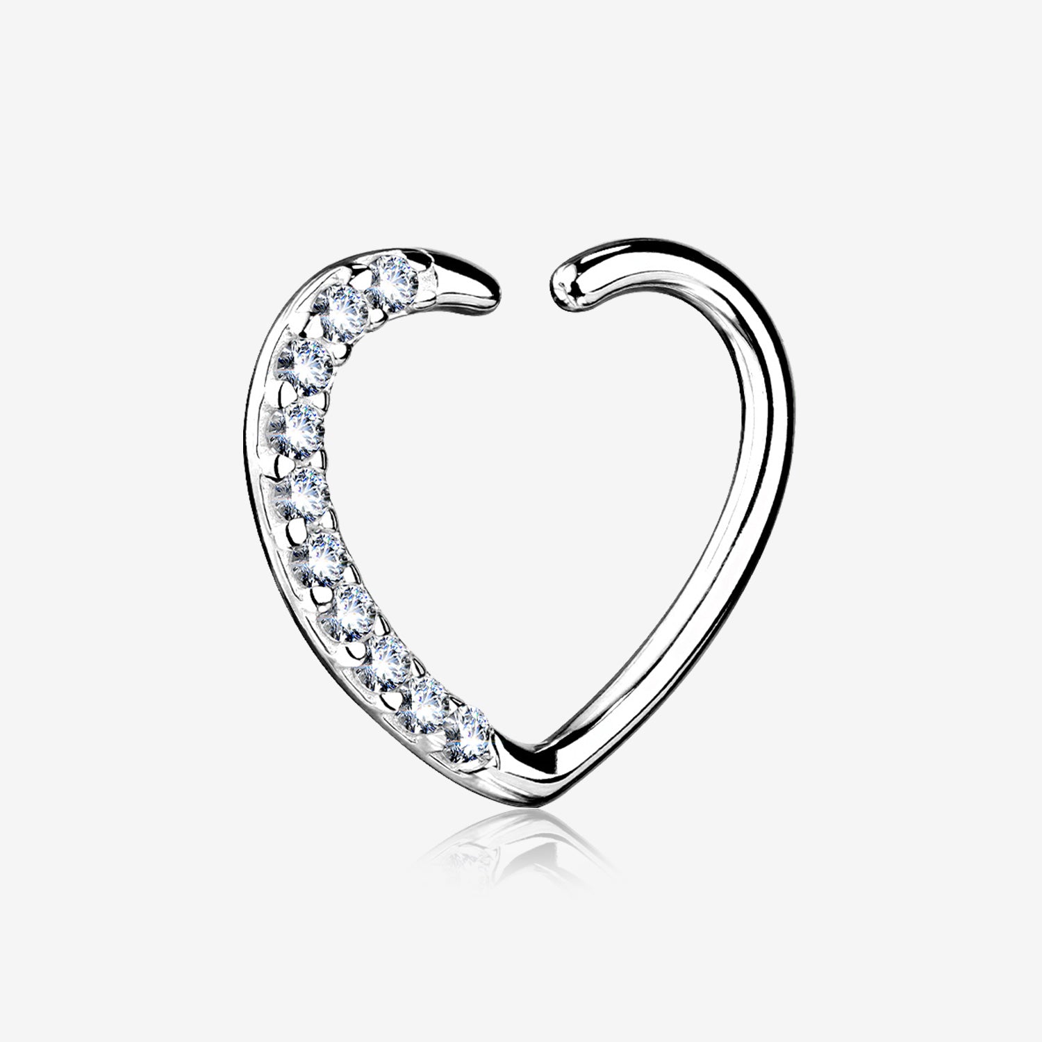 14 Karat White Gold Journey Sparkles Heart Bendable Hoop Ring-Clear Gem