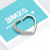 Detail View 2 of 14 Karat White Gold Journey Sparkles Heart Bendable Hoop Ring-Clear Gem