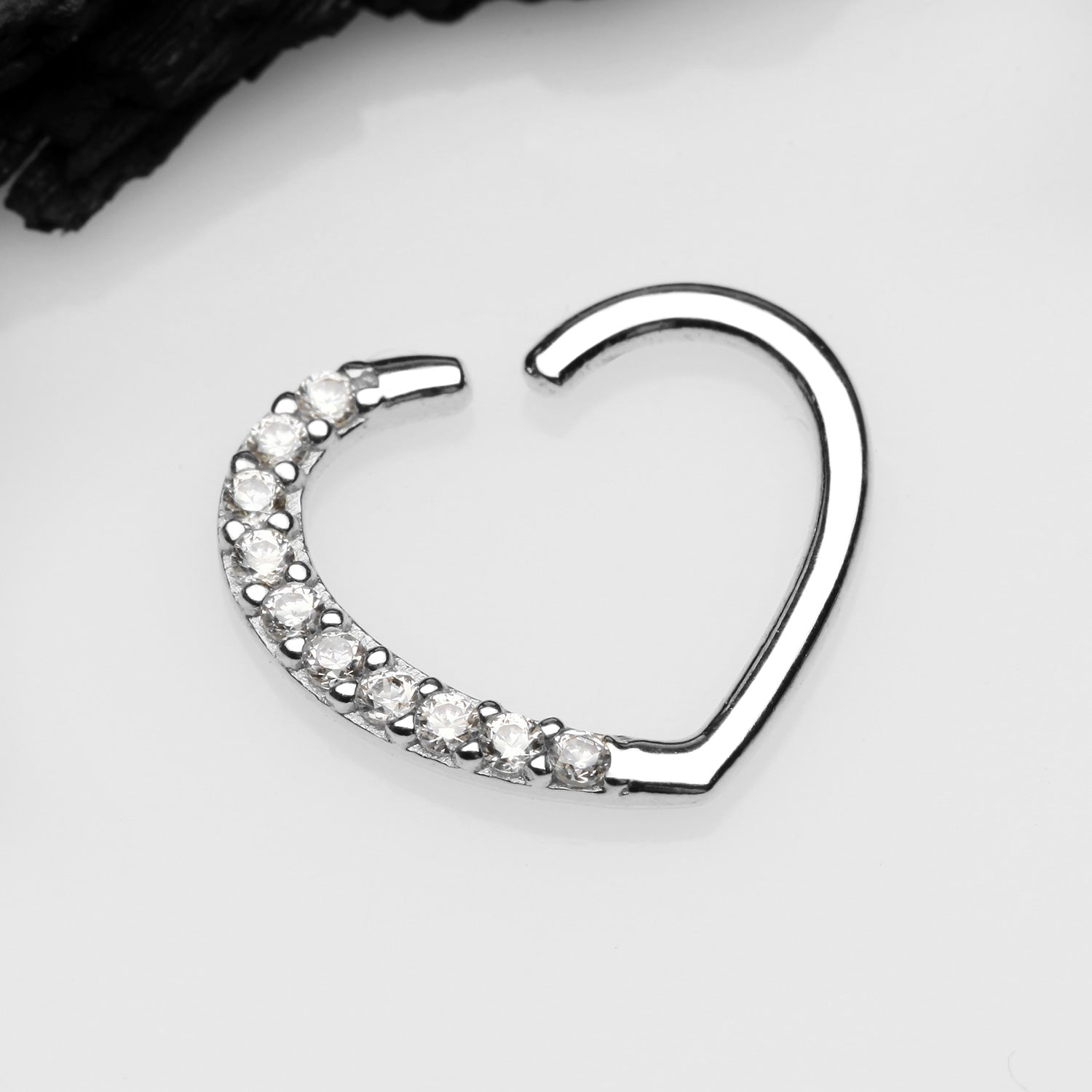 Detail View 1 of 14 Karat White Gold Journey Sparkles Heart Bendable Hoop Ring-Clear Gem