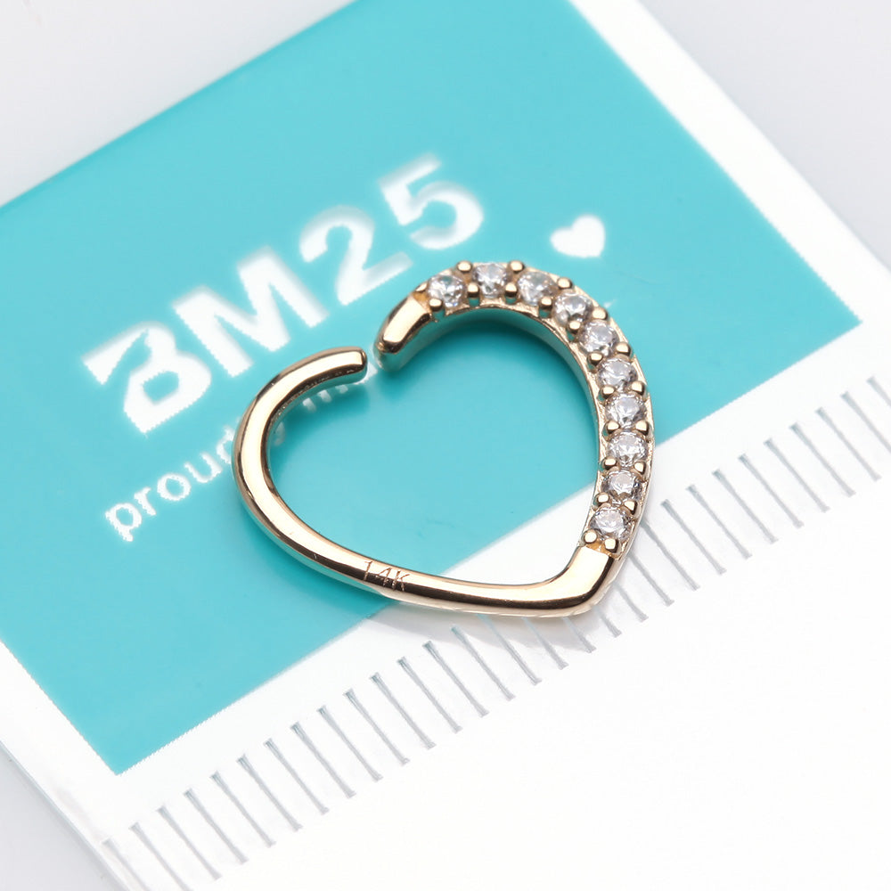 Detail View 2 of 14 Karat Gold Journey Sparkles Heart Bendable Hoop Ring-Clear Gem