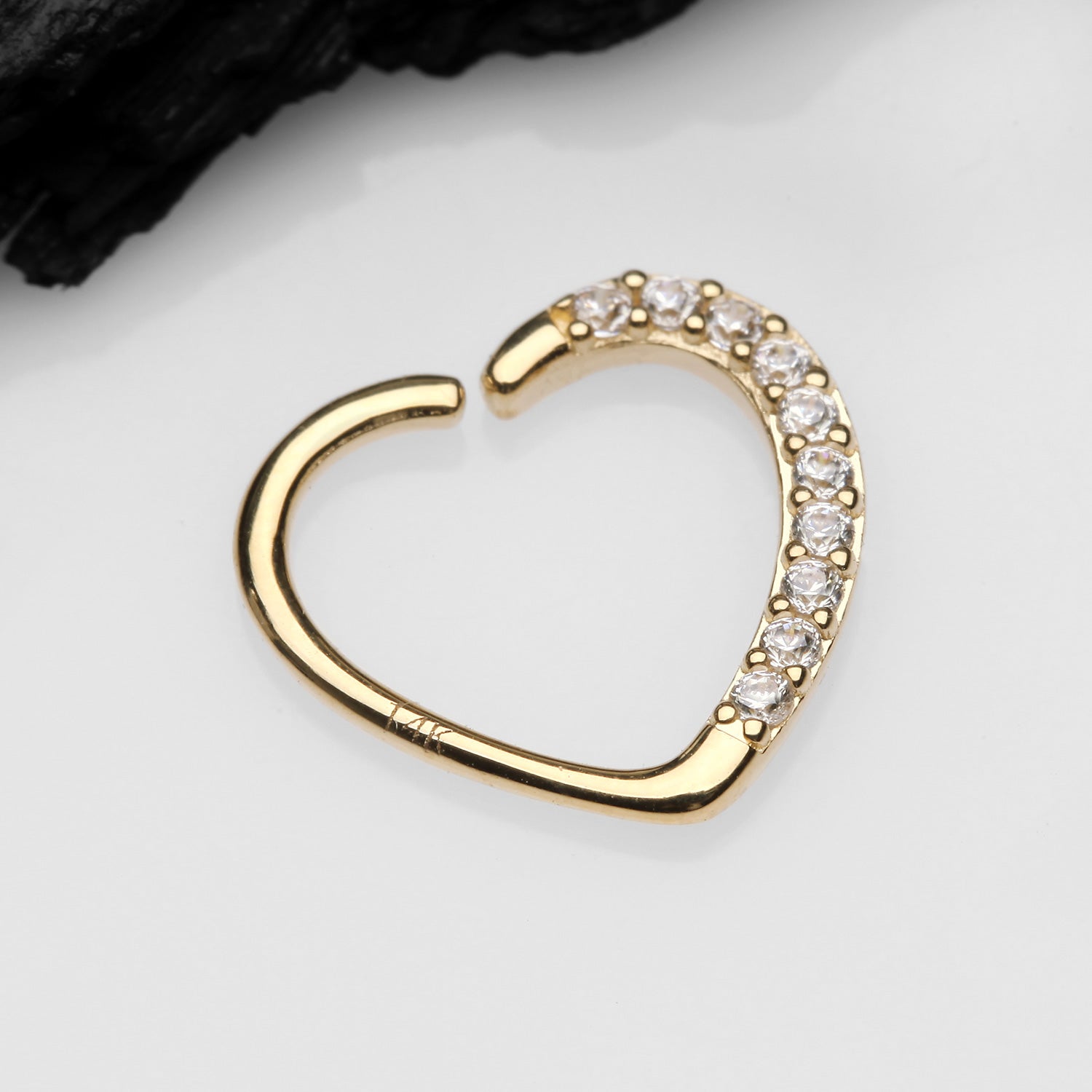 Detail View 1 of 14 Karat Gold Journey Sparkles Heart Bendable Hoop Ring-Clear Gem