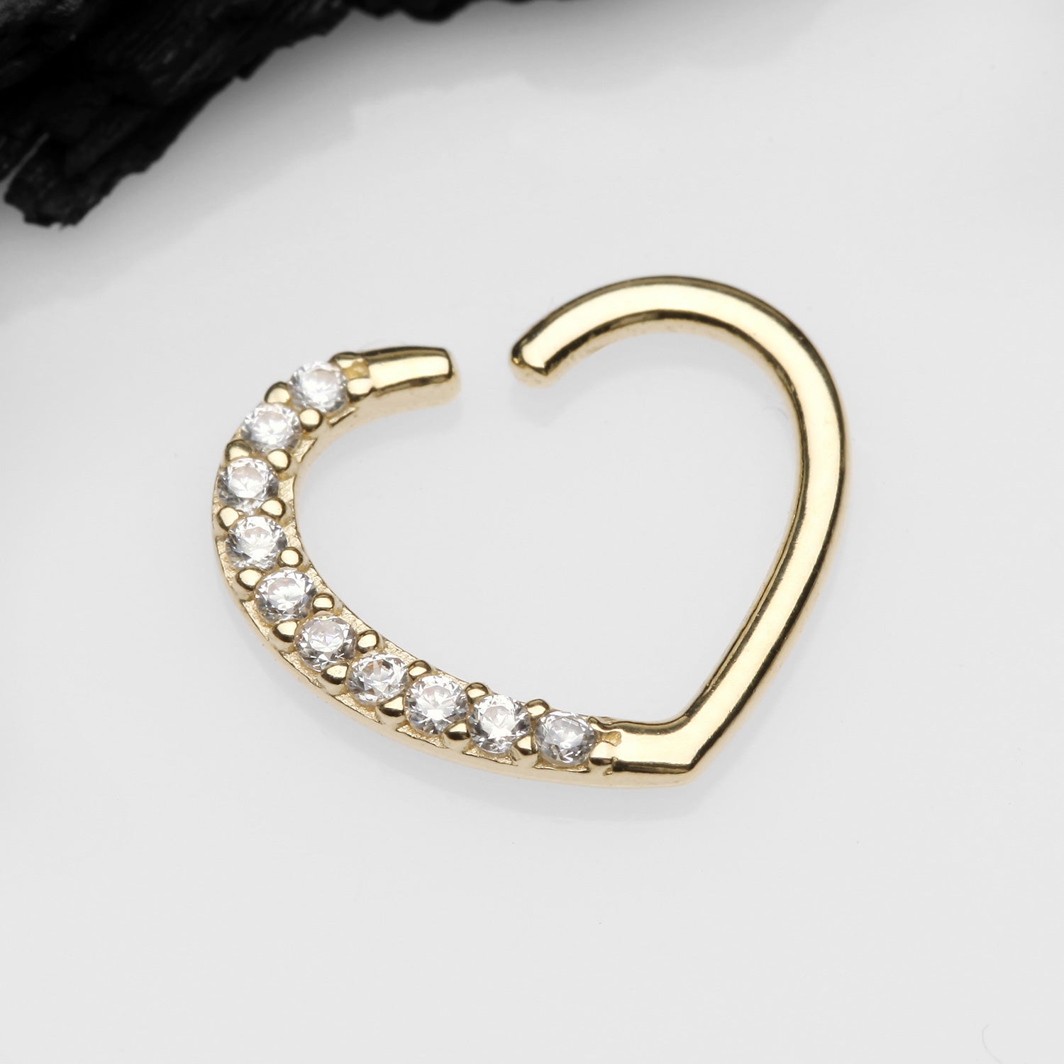 Detail View 1 of 14 Karat Gold Journey Sparkles Heart Bendable Hoop Ring-Clear Gem