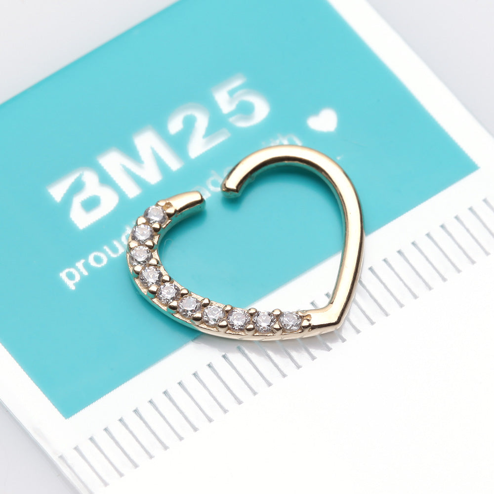 Detail View 2 of 14 Karat Gold Journey Sparkles Heart Bendable Hoop Ring-Clear Gem