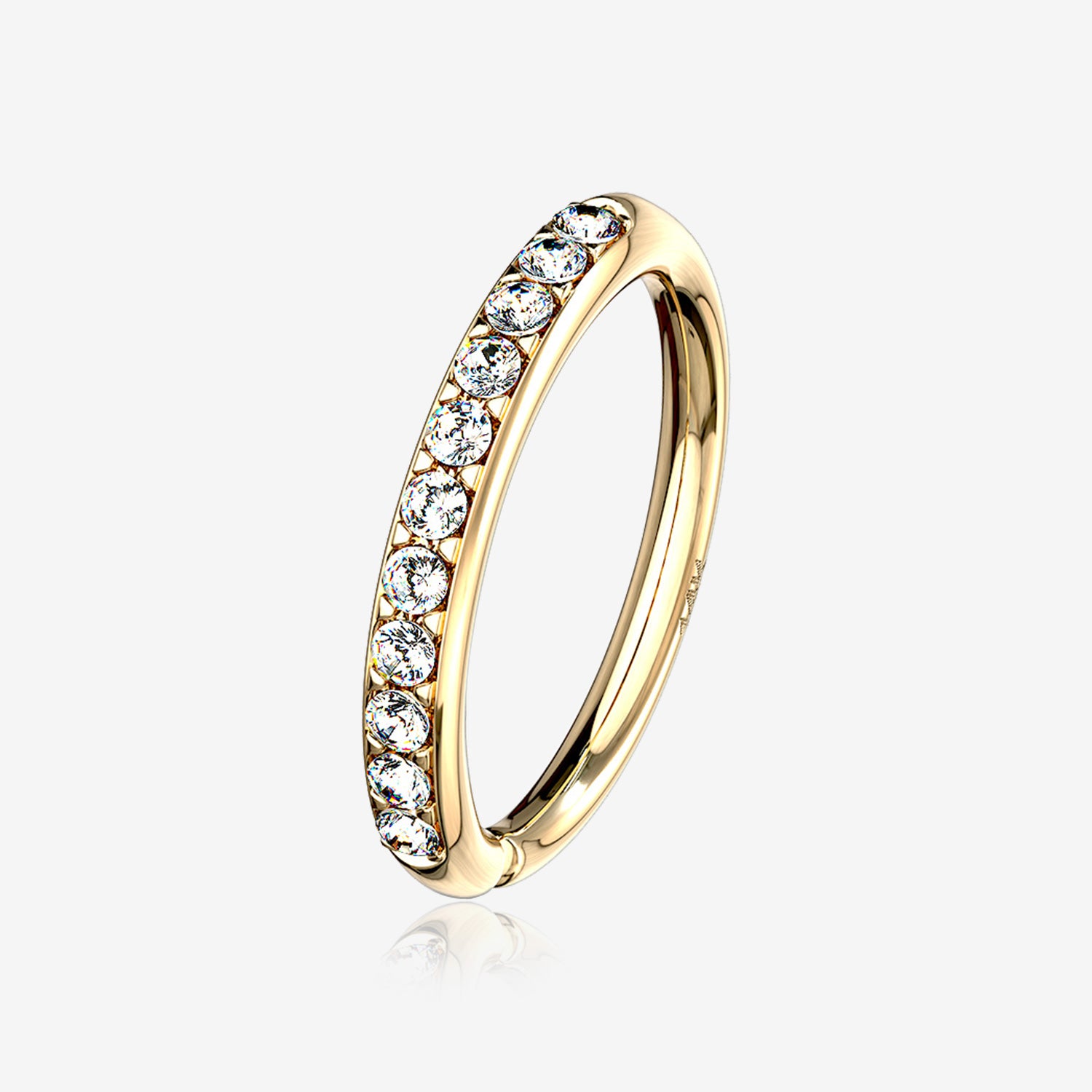 14 Karat Gold Brilliant Sparkle Lined Multi-Gem Bendable Hoop Ring-Clear Gem