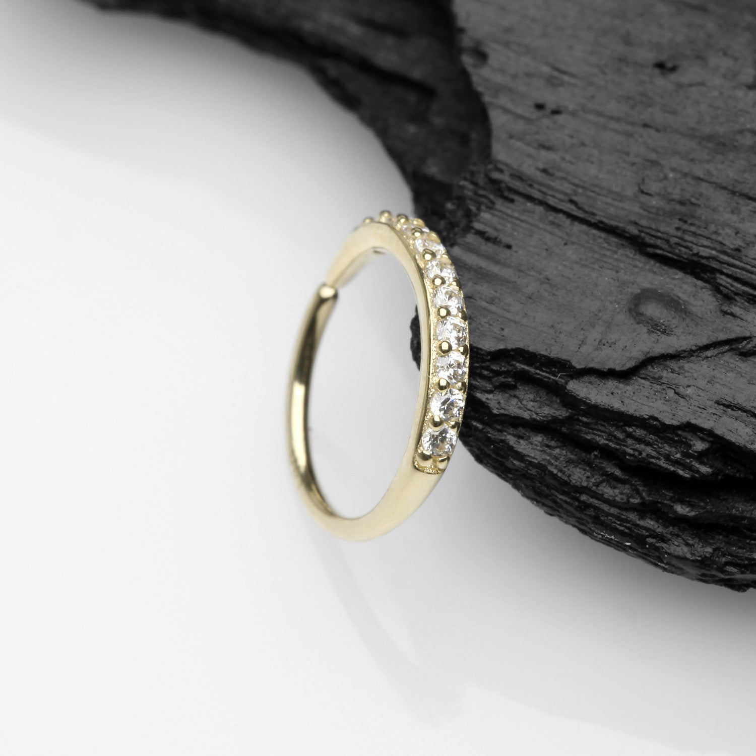 Detail View 1 of 14 Karat Gold Brilliant Sparkle Lined Multi-Gem Bendable Hoop Ring-Clear Gem