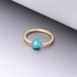 Detail View 1 of 14 Karat Gold Fire Opal Ball CBR Style Bendable Hoop Ring-Green Opal