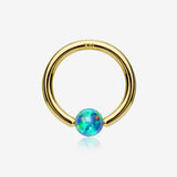 14 Karat Gold Fire Opal Ball CBR Style Bendable Hoop Ring