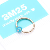 Detail View 4 of 14 Karat Gold Fire Opal Ball CBR Style Bendable Hoop Ring-Green Opal