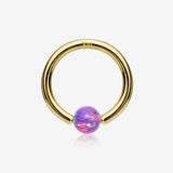 14 Karat Gold Fire Opal Ball CBR Style Bendable Hoop Ring