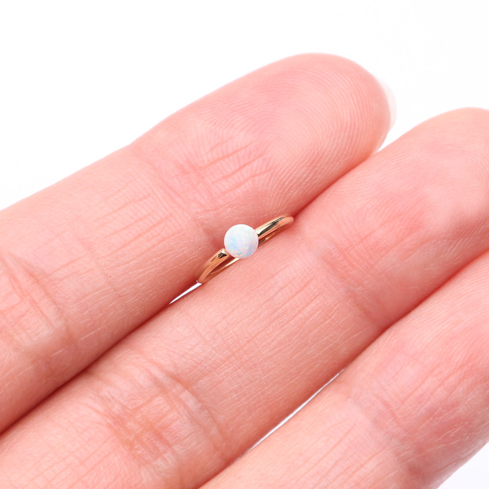Detail View 2 of 14 Karat Gold Fire Opal Ball CBR Style Bendable Hoop Ring-White Opal