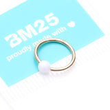 Detail View 4 of 14 Karat Gold Fire Opal Ball CBR Style Bendable Hoop Ring-White Opal